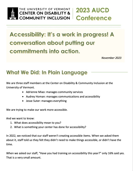 Thumbnail of a .pdf on plain language accessibility