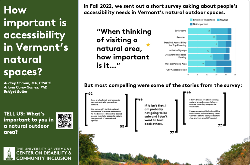 Thumbnail of a research poster titled "How important is accessibility in Vermont's natural outdoor spaces?"