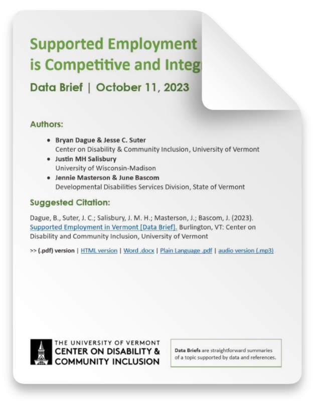 Thumbnail of a document labeled "Supportive Employment is Competitive and Integrated"