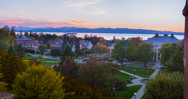 UVM campus with view of Lake Champlain