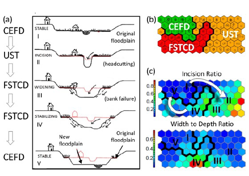 Graphic of clustering analysis of river reaches based on their floodplain connection characteristics