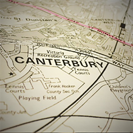 Map of the Canterbury area