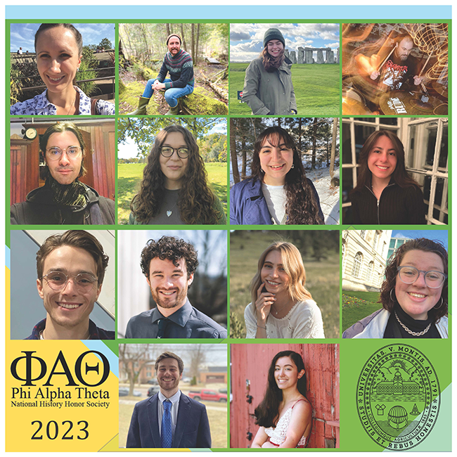 14 Phi Alpha Theta inductees in a montage of images
