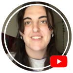 Zoe smiling at the camera in a circle with a youtube icon overlayed