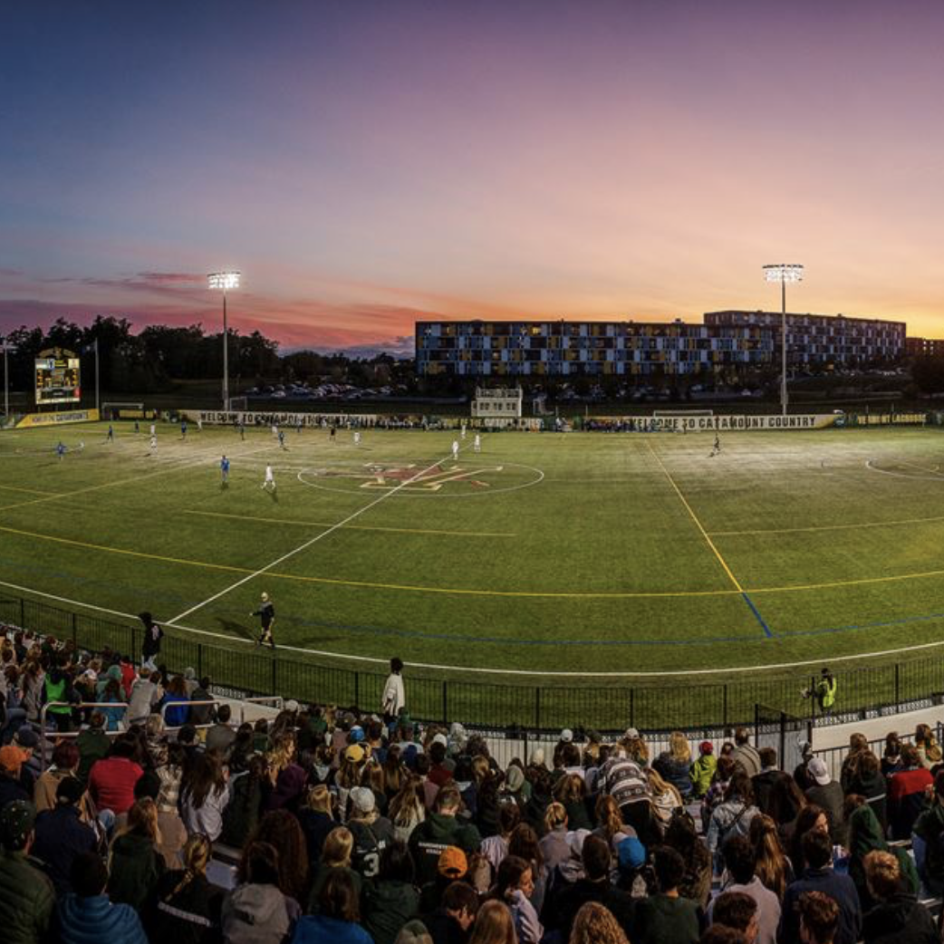 UVM soccer game at dusk