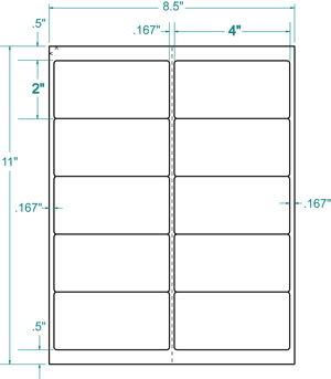 Dimensions of Avery 5163 Labels are 2 by 4 inches and ten per 8.5 by 11 inch sheet