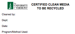  Certified Clean Media to be Recycled Label - see caption for further description
