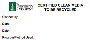 Certified Clean Media to be Recycled Label - see caption for further description
