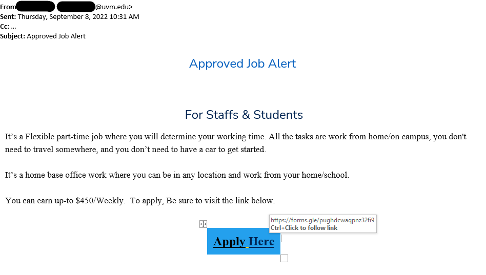 Approved Job Alert scam
