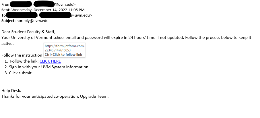 'noreply@uvm.edu phish'