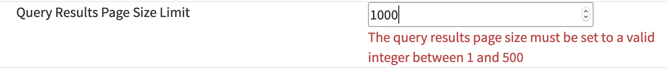 Sceen snippet of WebX query results page limit setting.