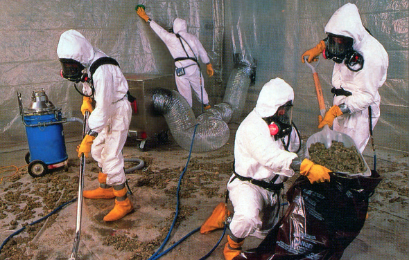 Asbestos Abatement Workers in Containment Cleaning