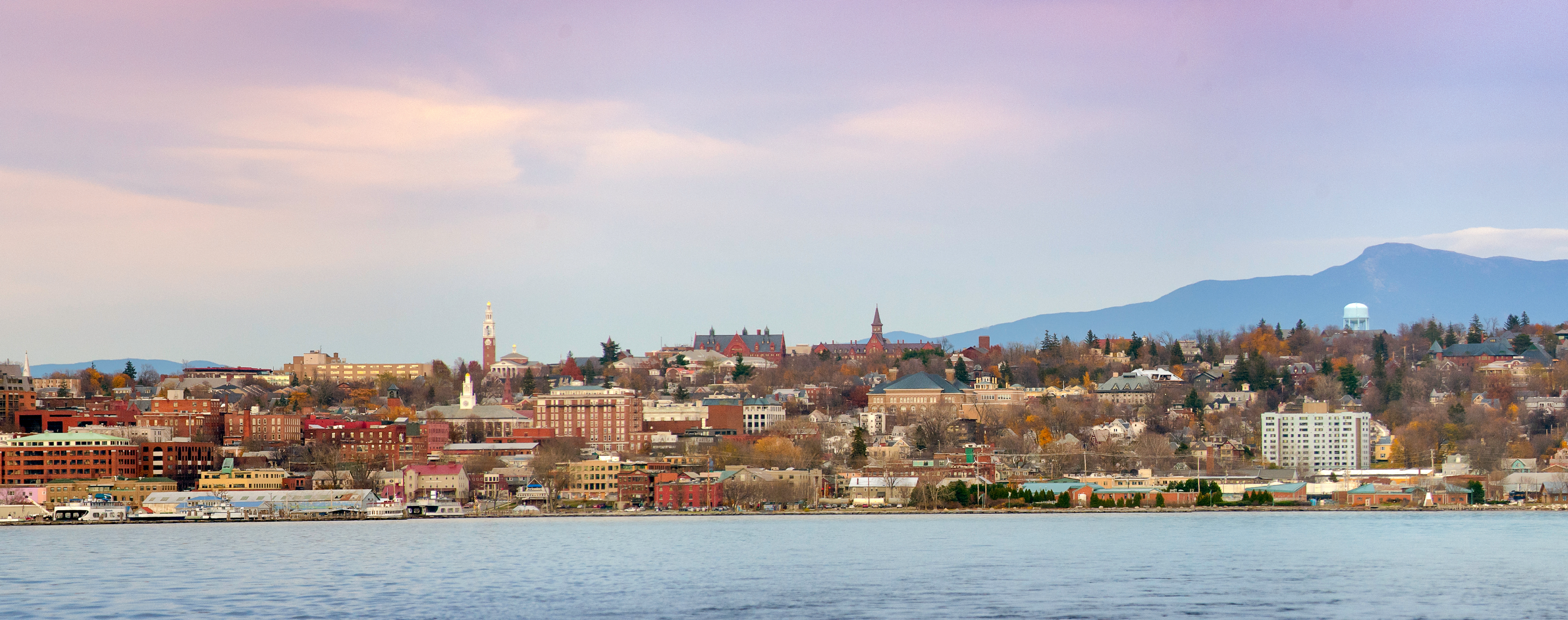 Burlington skyline at sunset