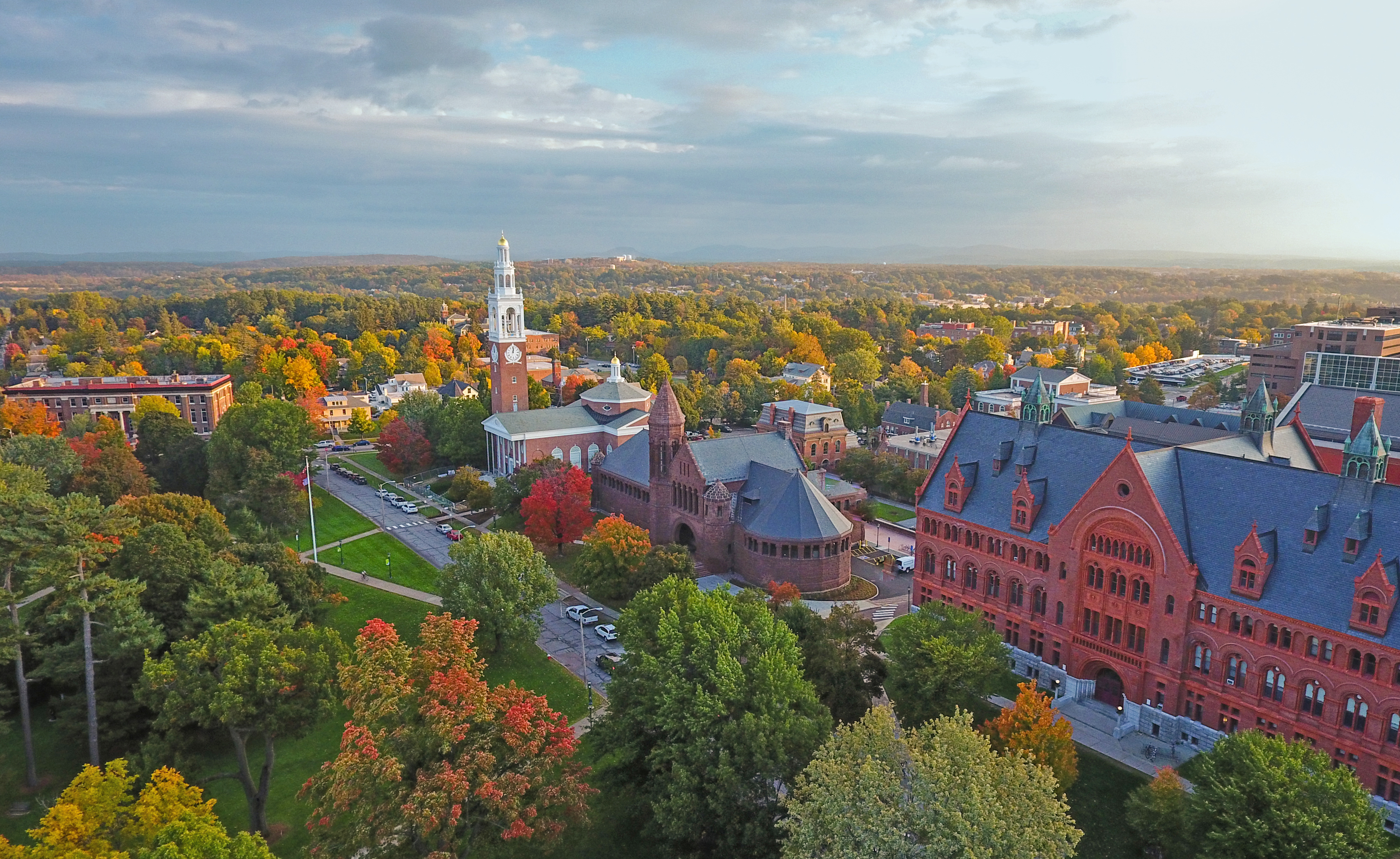 Univerisy of Vermont green campus with Adirondack Mountains in the background