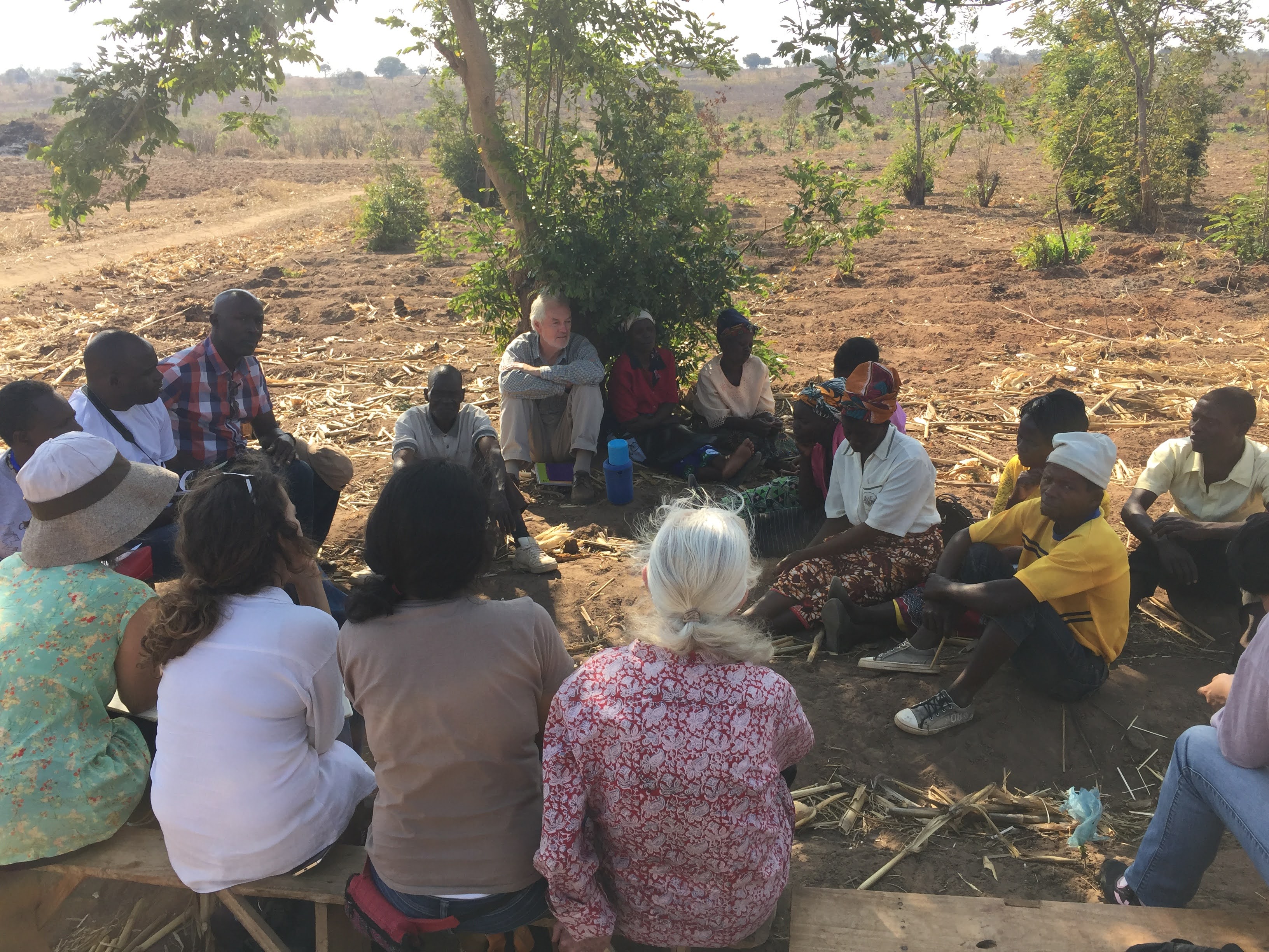 Group of people sitting in a field