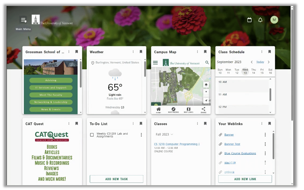 screenshot of the myUVM application