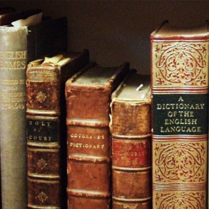 row of books in library