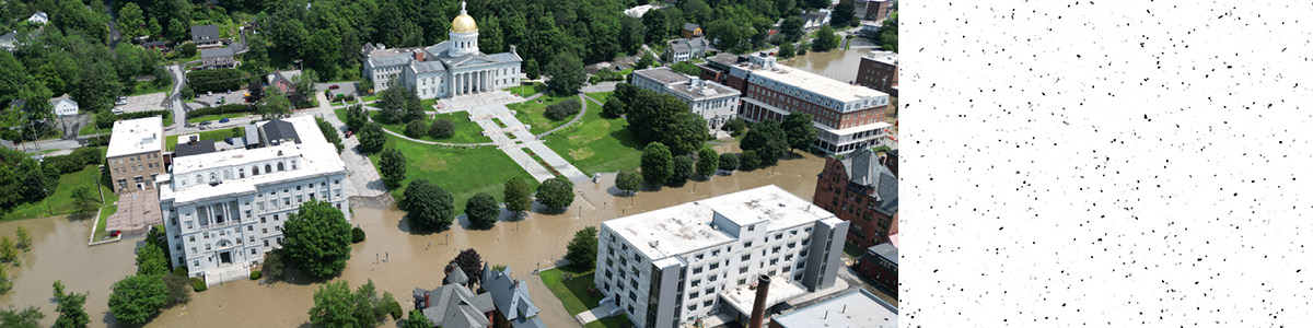 An aerial image by the Spatial Analysis Lab of Montpelier, VT after the July 10, 2023 flood