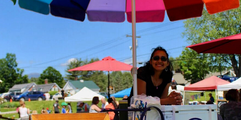 Arealles Ortiz at her popsicle stand