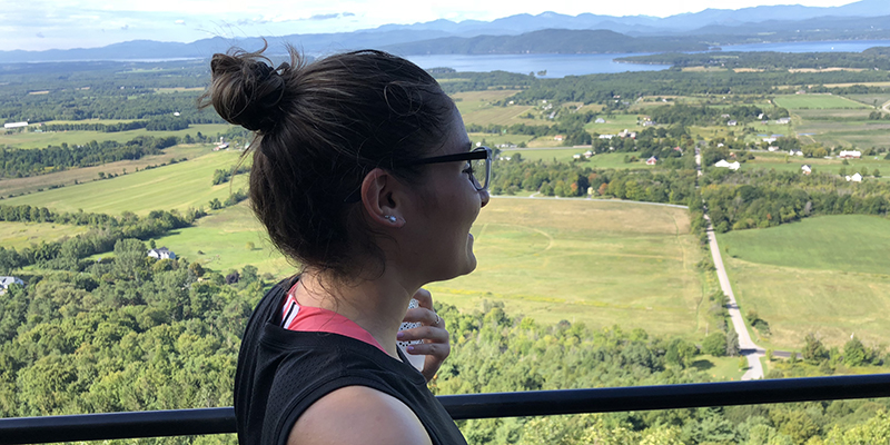 Getting down to Mount Philo for a hike, sometimes with her sisters from Delta Delta Delta sorority, was a favorite break from studies for Samantha Serrantonio.