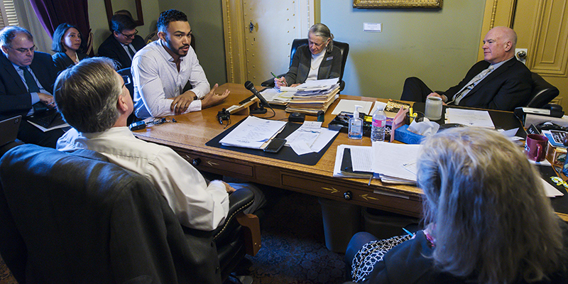 Skyler Nash before a state Senate committee