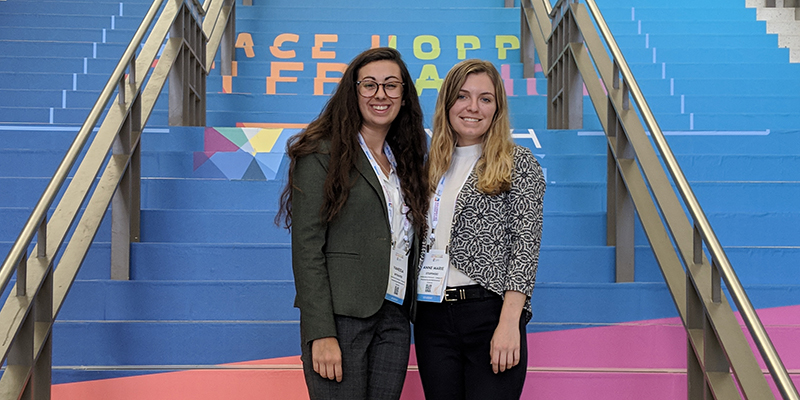 Vanessa Myhaver (left) and her friend Anne Marie Stupinski, both members of the Class of 2020, at the Grace Hopper Celebration of Women in Computing
