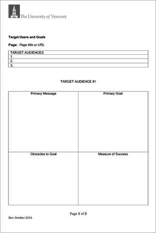 Cover page of the "Target users and Goals" worksheet
