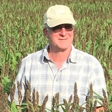vern grubinger in a field of millett