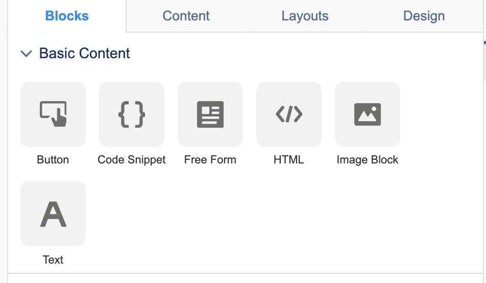 Select the html block and drag it over to the right hand ‘drop blocks or content here’ area: