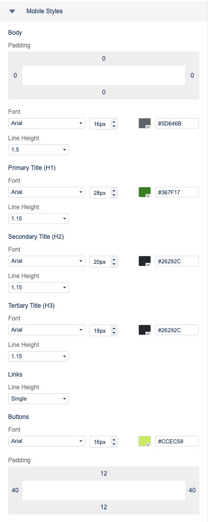 mobile style settings