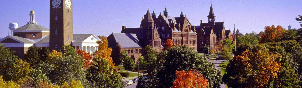 Long shot of University place with Fall colors
