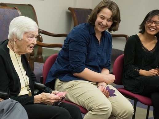 senior in a story telling class