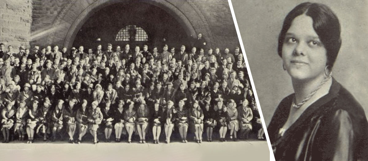 Collage of Edna Hall Brown portrait and the Class of 1930