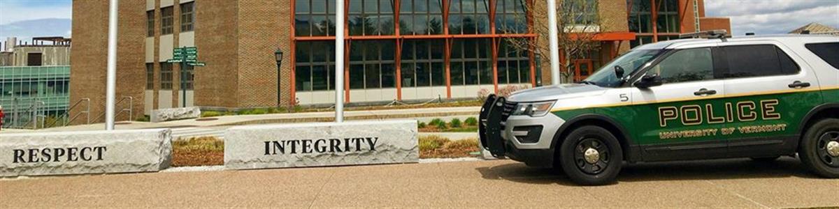UVM Police Cruiser in the Davis Center Flag Circle