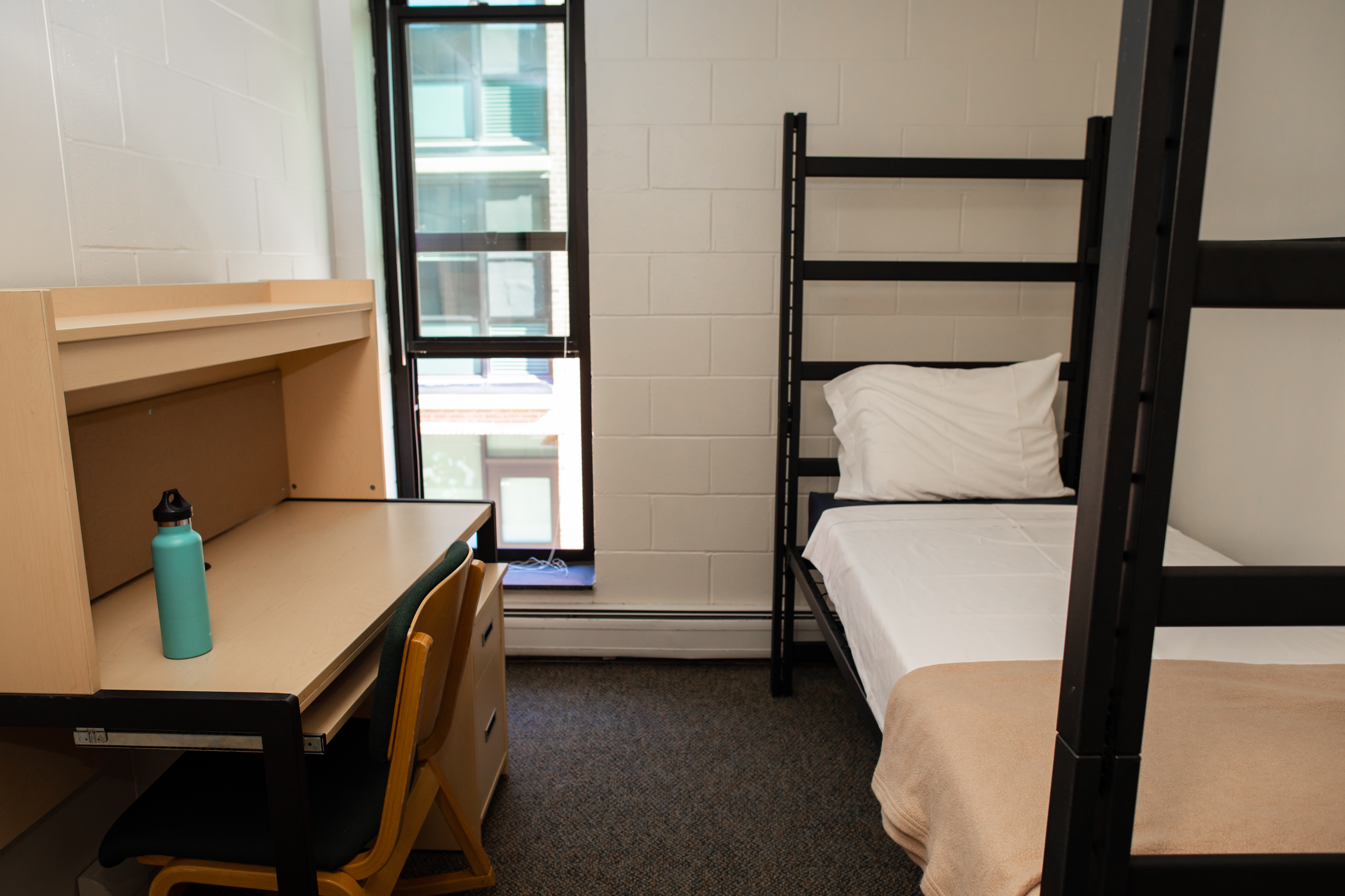 A bedroom in UVM's Living and Learning Residential Complex 