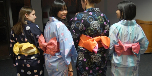 Japanese students in Kimonos