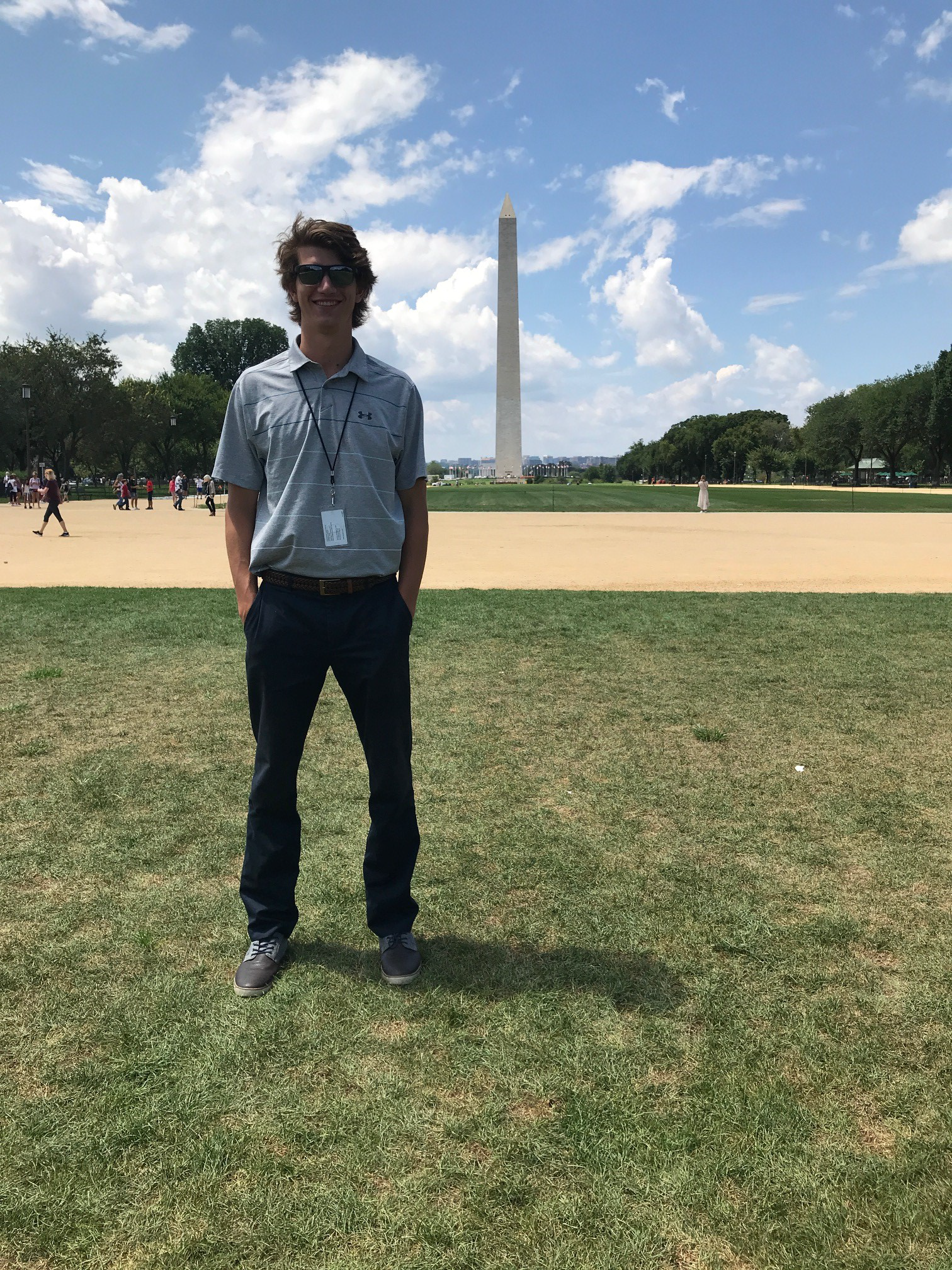 Junior Eric Weigt in front of the Washington Monument
