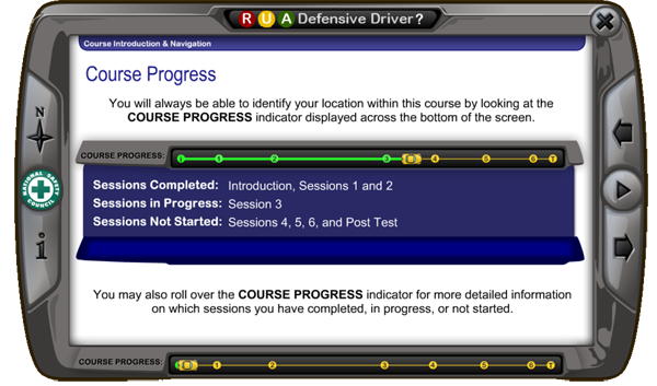 Screen view of training on course progress