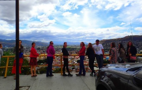 students in Oaxaca gathered at a lookout