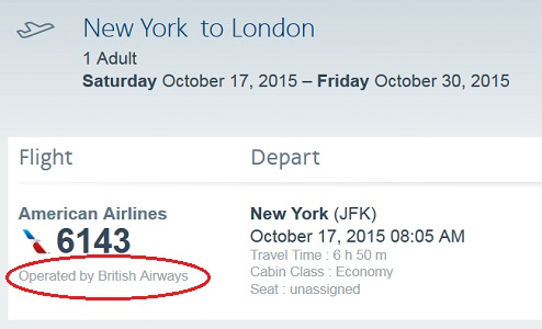 Example of a codeshare ticket with air carrier