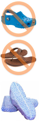 Footwear: no open toed shoes or crocks. Shoe covering to prevent contamination.