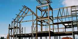 the steel frame of the davis center as it was being constructed in 2006