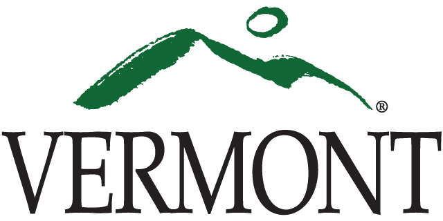 Logo of Vermont, green paintbrush stroke in the shape of a mountain