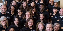 the davis center student staff fill the staircase for a group photo