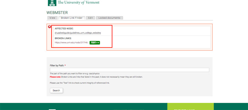 step 4: View both the affected node and the broken link. Test the link.