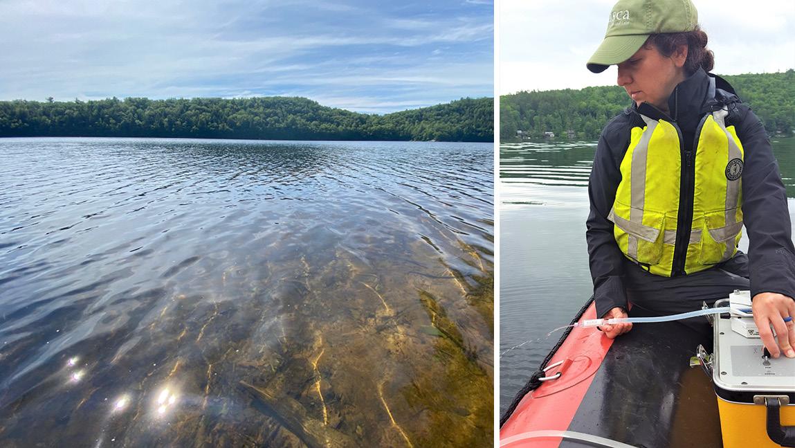 Mindy Morales conducting research on a lake in Vermont
