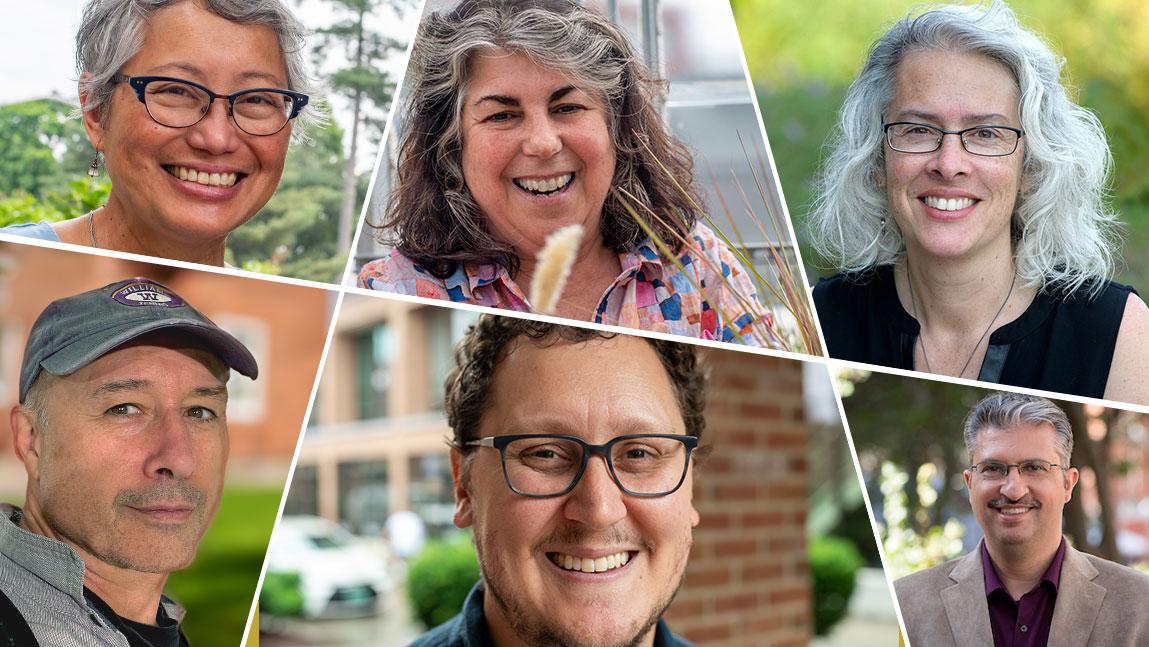 a collage of six UVM faculty members and staff who won Fulbright awards for the 2023-24 academic year including Antonio Cepeda-Benito, Jeanne Harris, Alex Lindsay, Jane Molofsky, Cynthia Reyes, and Safwan Wshah