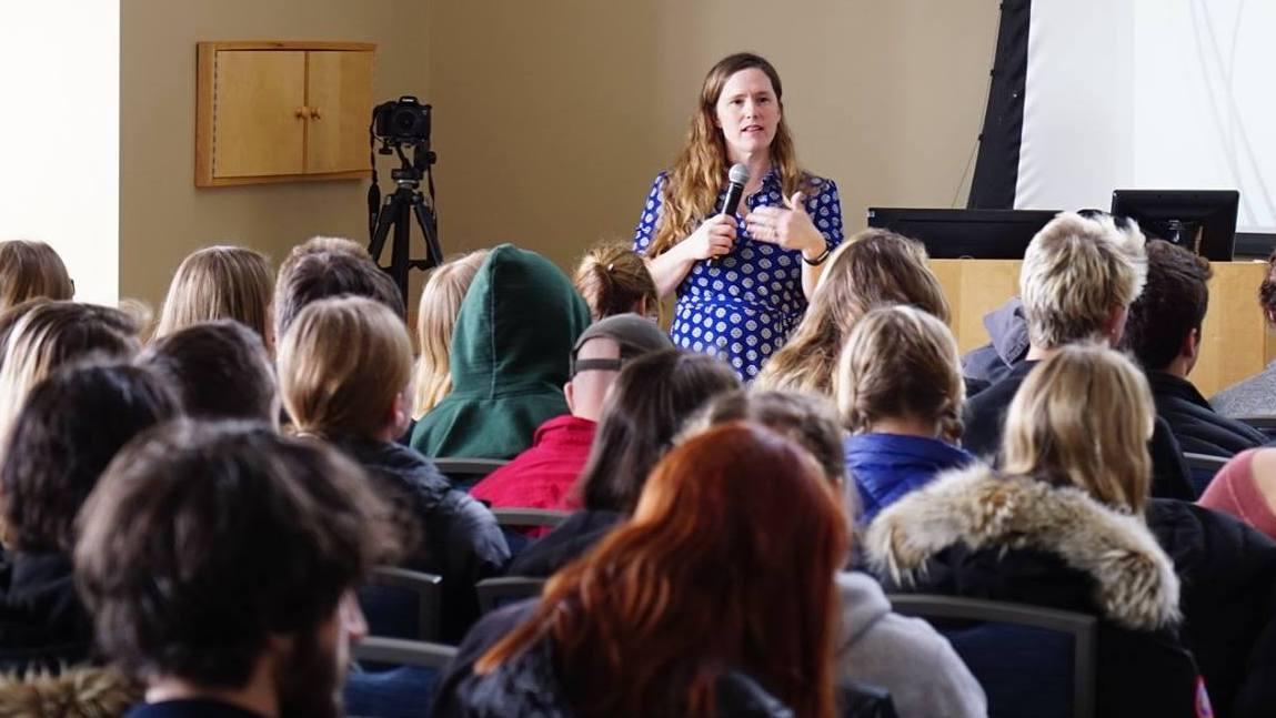 CDAE major at the 2018 CDAE Student Town Meeting Day speaking before a group of students