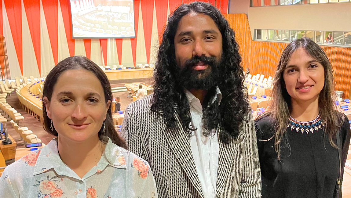 three UVM graduate students who spoke at the United Nations Harmony with Nature event.