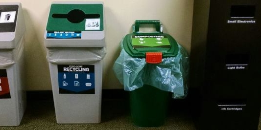 recycle bin in hallway